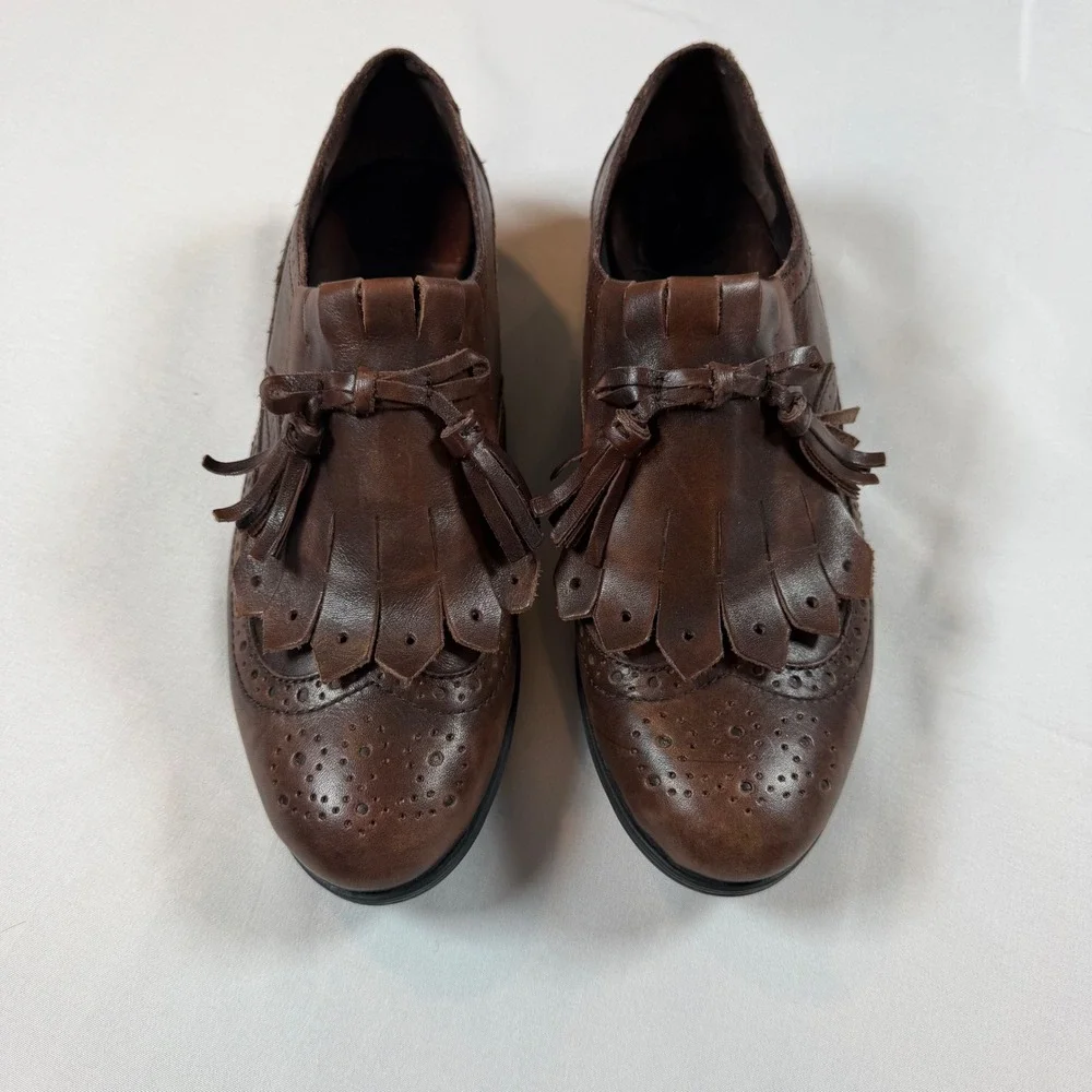 Born Brown Boylenn Leather Kiltie Tassel Loafers Wingtip Brogue Shoes Sz 7.5 Vtg